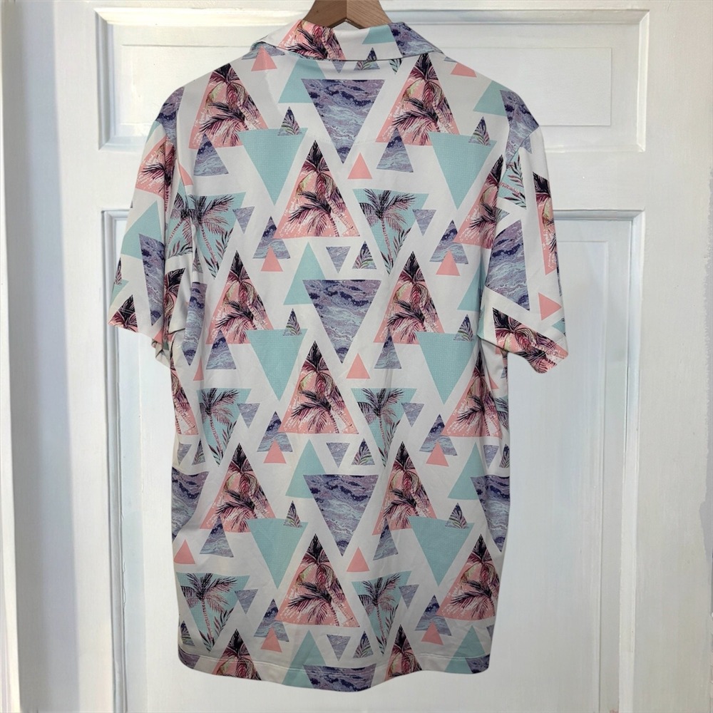 Bad Birdie Golf Performance Polo Mens L Palm Tree Geometric Pastel BeachShirt - Picture 4 of 7